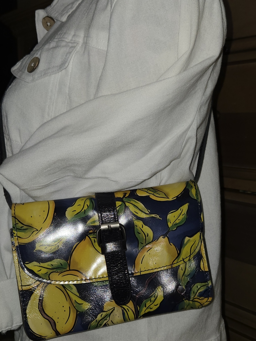 Patricia Nash Torri Crossbody Bag in Positano Limon Leather | Lemon Flap Purse - Picture 14 of 14